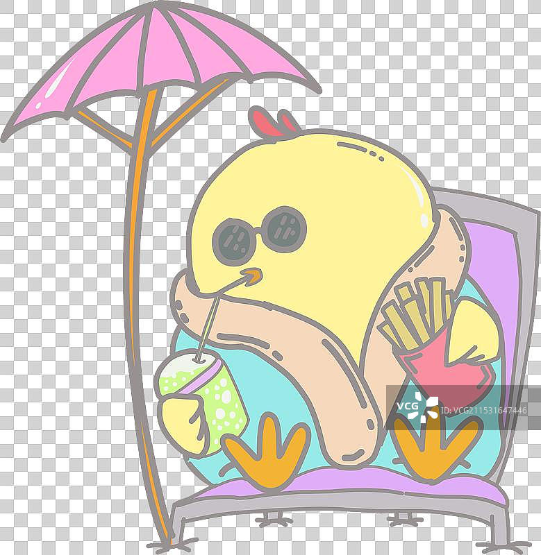 可爱的黄色小鸡在海滩上晒太阳图片素材