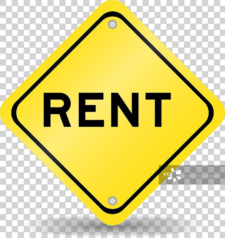 黄色交通标志，上面写着“租赁”图片素材