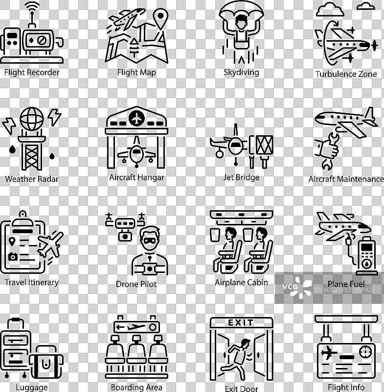 一组线条风格的旅行图标图片素材