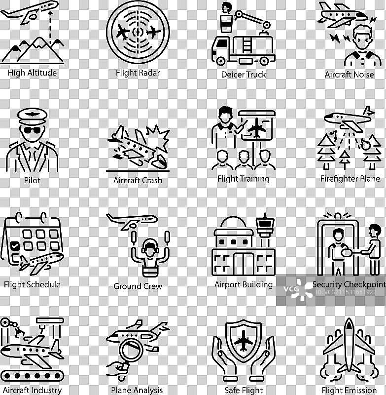 一组飞行线性风格图标图片素材