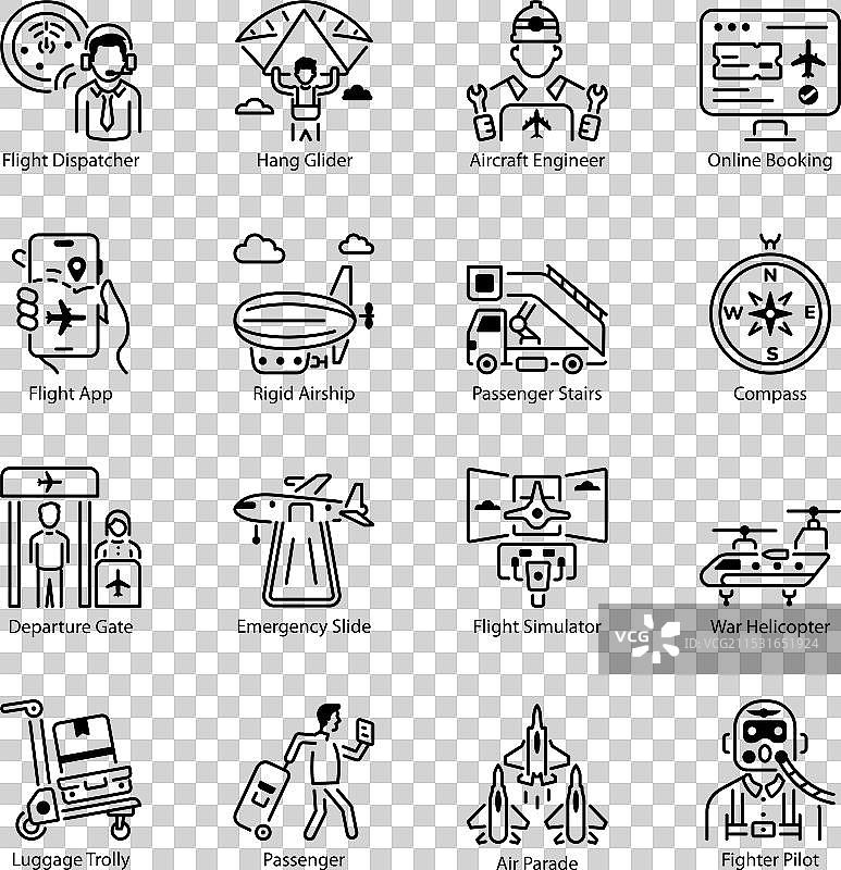 机场图标轮廓风格集合图片素材