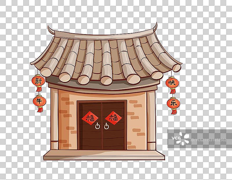 手绘卡通古代建筑房屋图片素材
