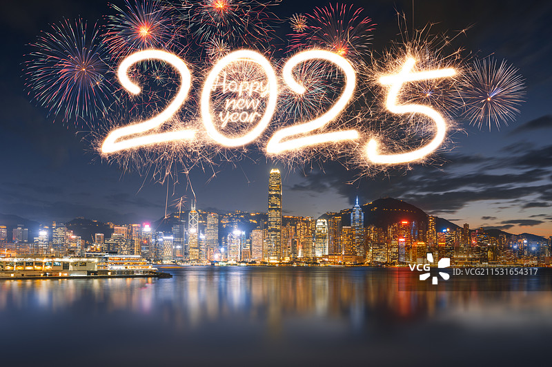 香港维多利亚港2025年烟花图片素材