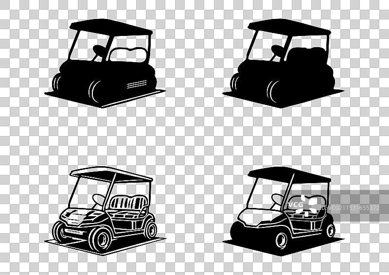 四辆风格化的高尔夫球车图片素材