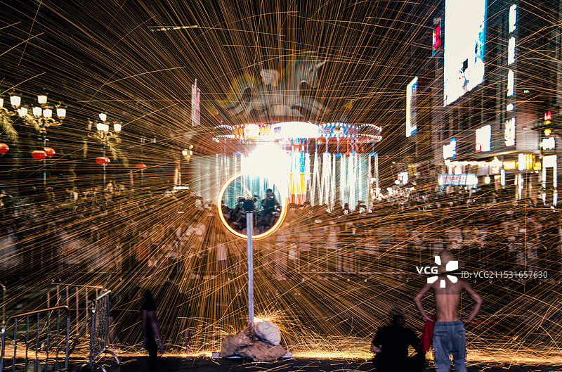 中国非物质文化遗产，打铁花表演图片素材