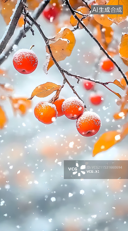 【AI数字艺术】24节气，小雪，大雪，寒冷，果实图片素材