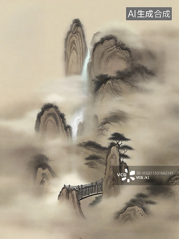 【AI数字艺术】亭台楼阁意境国画图片素材