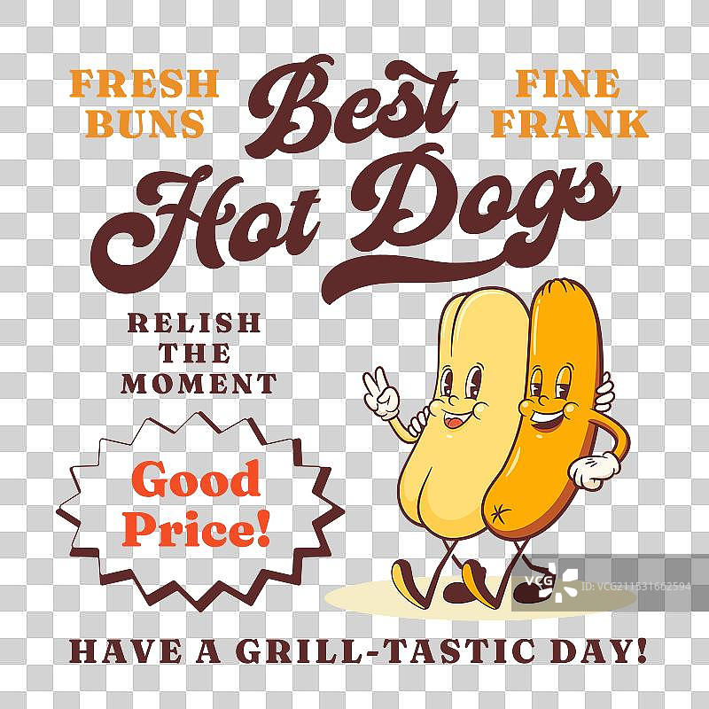 复古风格的酷热狗角色卡片图片素材