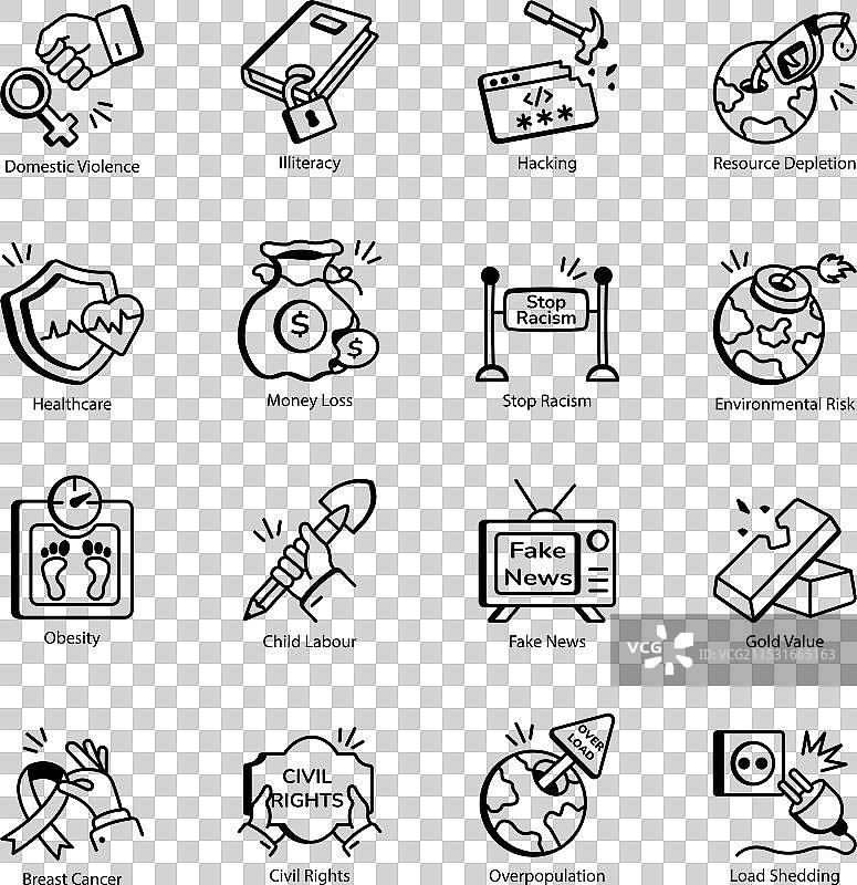 社会犯罪线性风格图标集合图片素材