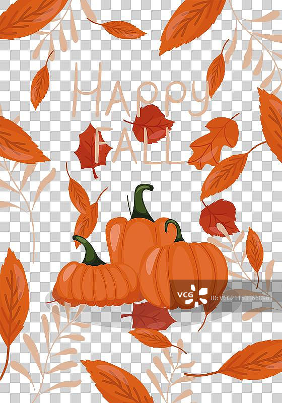 秋季明信片，上面有南瓜和文字图片素材