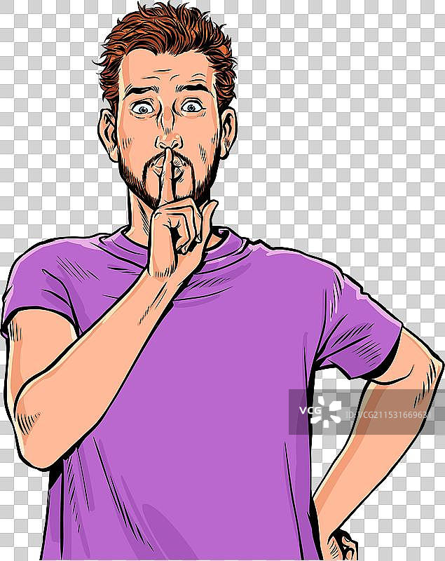 波普艺术复古风格，一个穿紫色T恤的男孩在呼喊图片素材