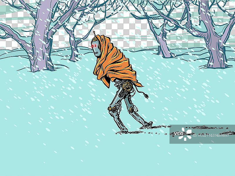 波普艺术复古风格的复古机器人走过图片素材