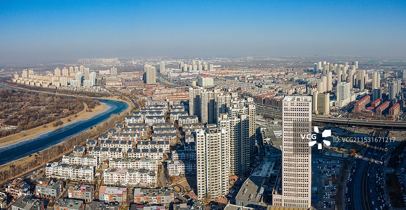 天津 北辰区 北辰公园 地标 航拍 北辰医院 北仓镇图片素材