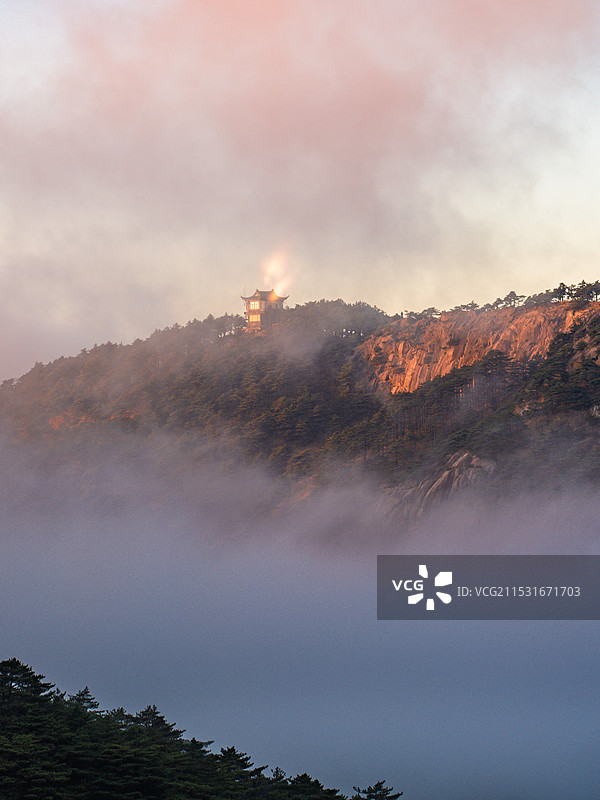 黄山平天矼瞭望台日落图片素材