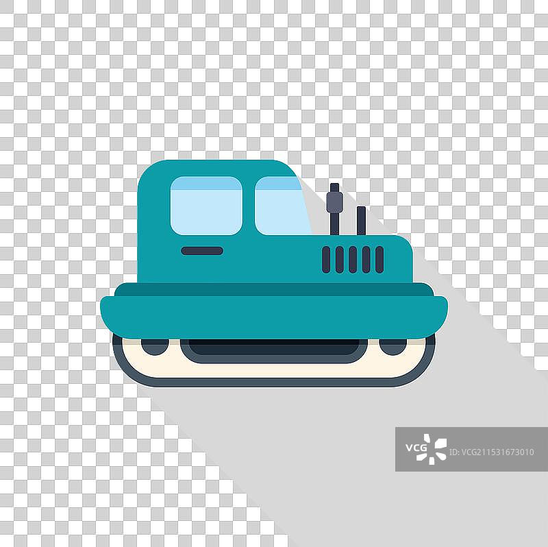 绿色雪猫车辆侧视图，长长的影子图片素材