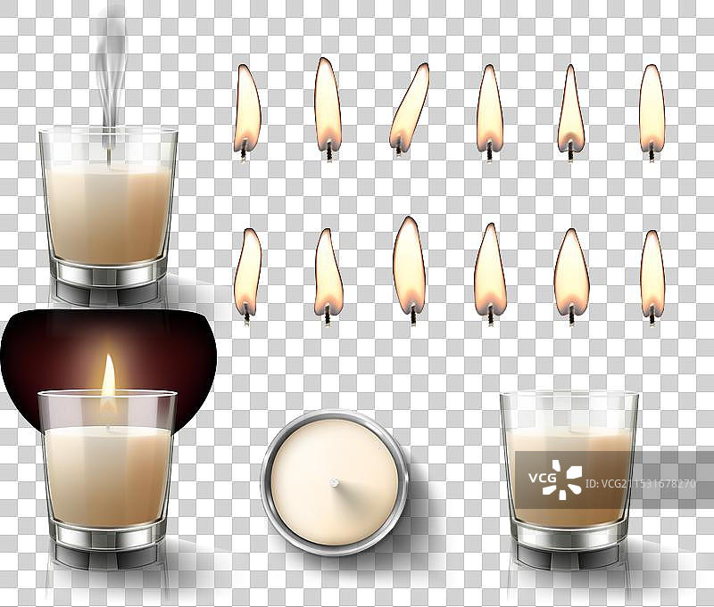 一组玻璃烛台中的蜡烛图片素材
