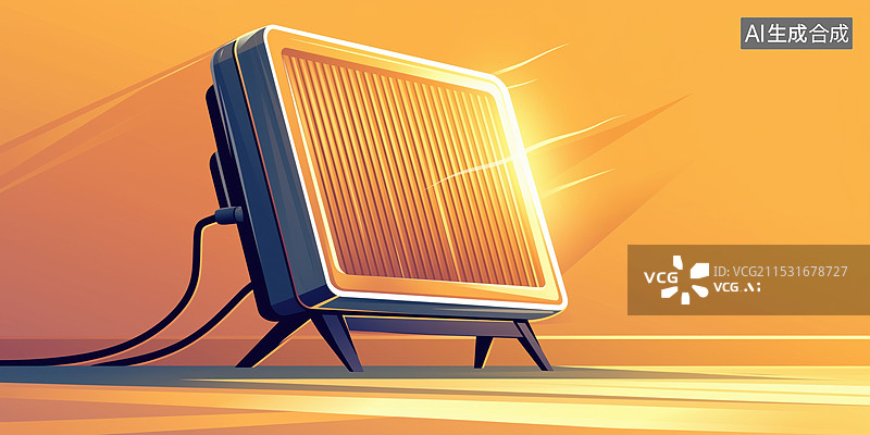 【AI数字艺术】极简温暖冬季家用电暖器卡通立体插画图片素材