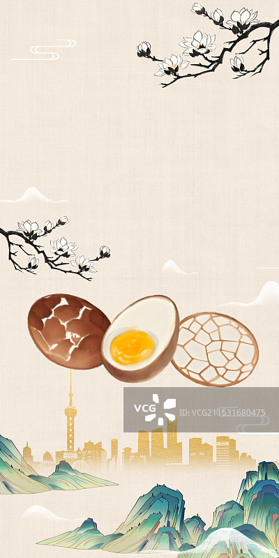 中国风国风水墨风上海特色小吃五香茶叶蛋插画健康特色美食年俗美味二十四节气插画图片素材