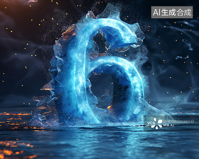 【AI数字艺术】蓝色立体阿拉伯数字6图片素材