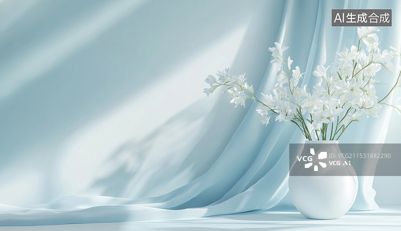 【AI数字艺术】3D室内蓝色小清新光影地面三维空间场景图片素材