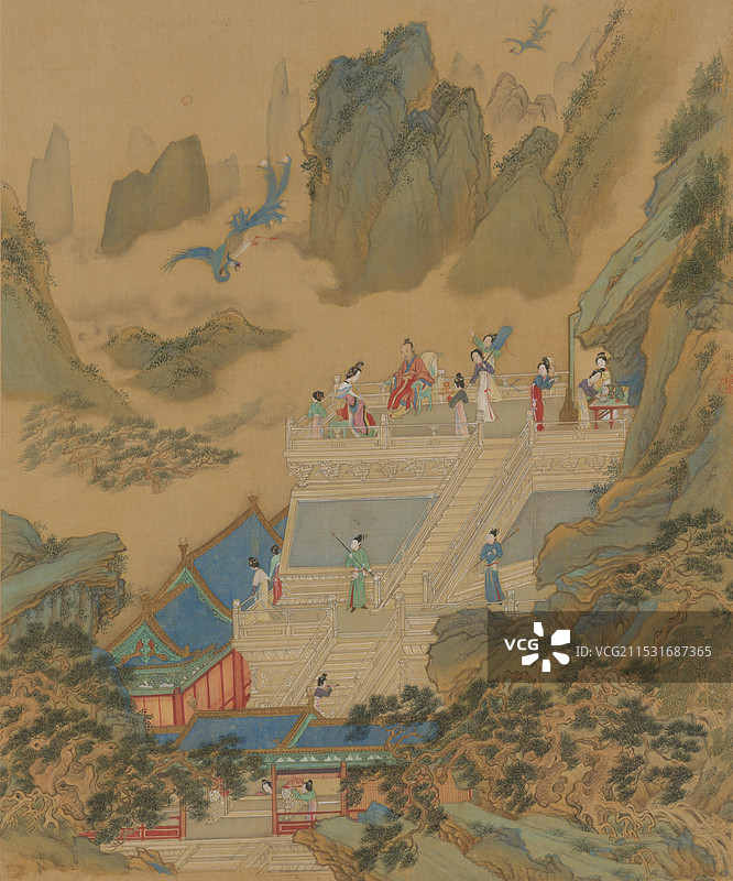 明代绘画，仇英，吹箫引凤图片素材