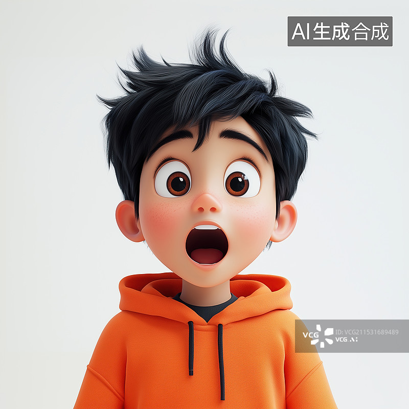 【AI数字艺术】惊讶表情的男生立体插画图片素材