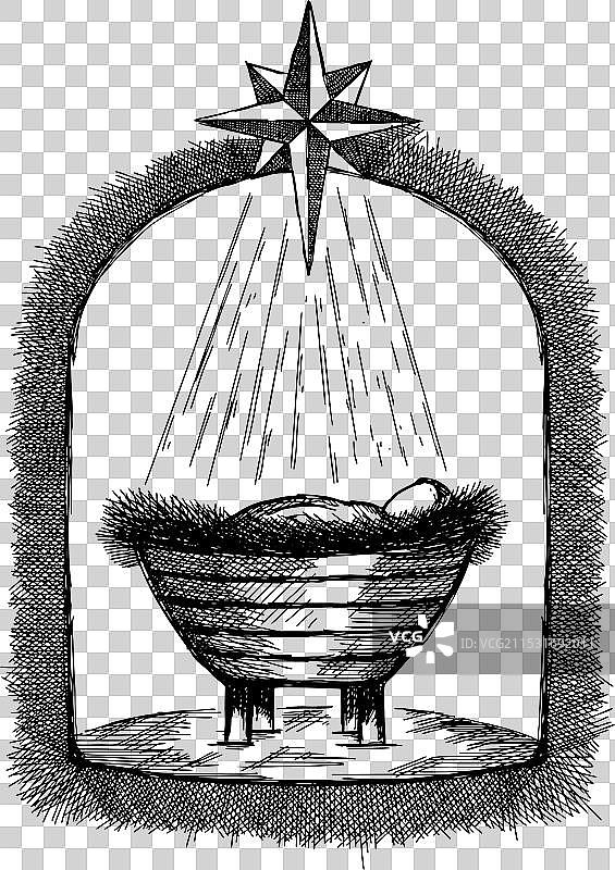 手绘的耶稣诞生场景与马槽图片素材