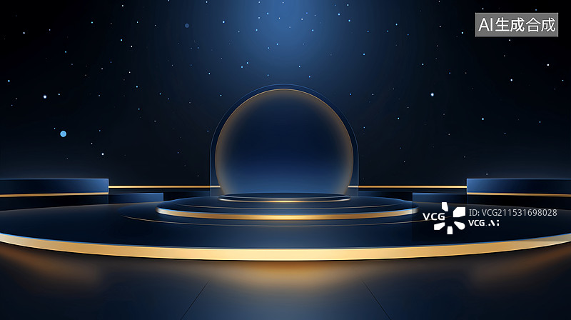 【AI数字艺术】闪亮星空电商产品展台深蓝色背景图片素材