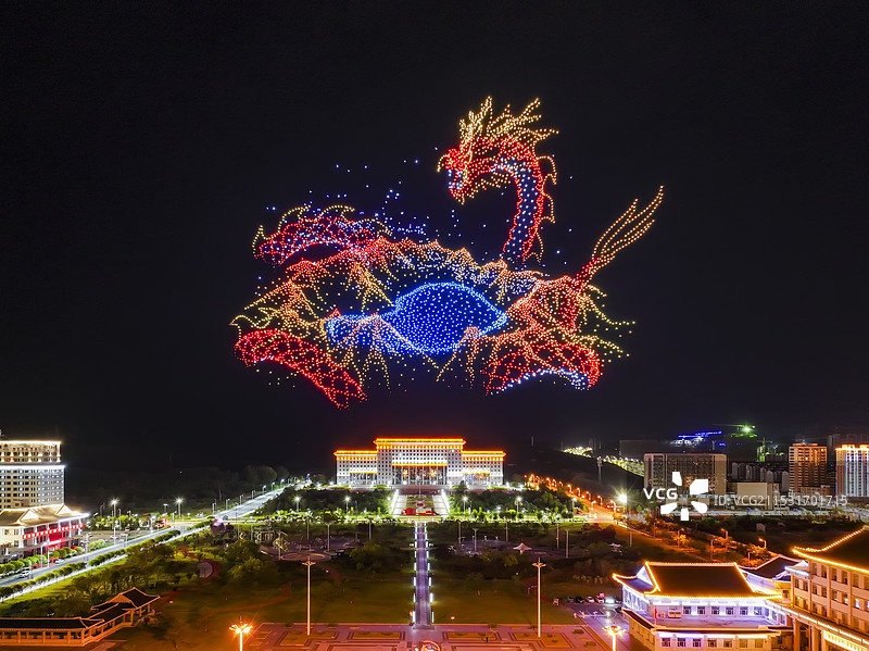 延边朝鲜族自治州七十五年州庆无人机表演图片素材