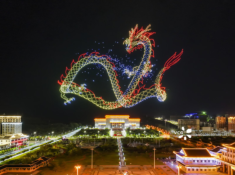 延边朝鲜族自治州七十五年州庆无人机表演图片素材