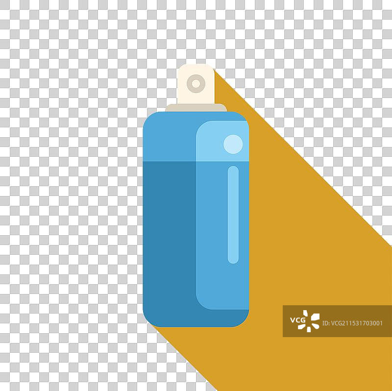 蓝色喷雾瓶在黄色背景上投射出长长的阴影图片素材