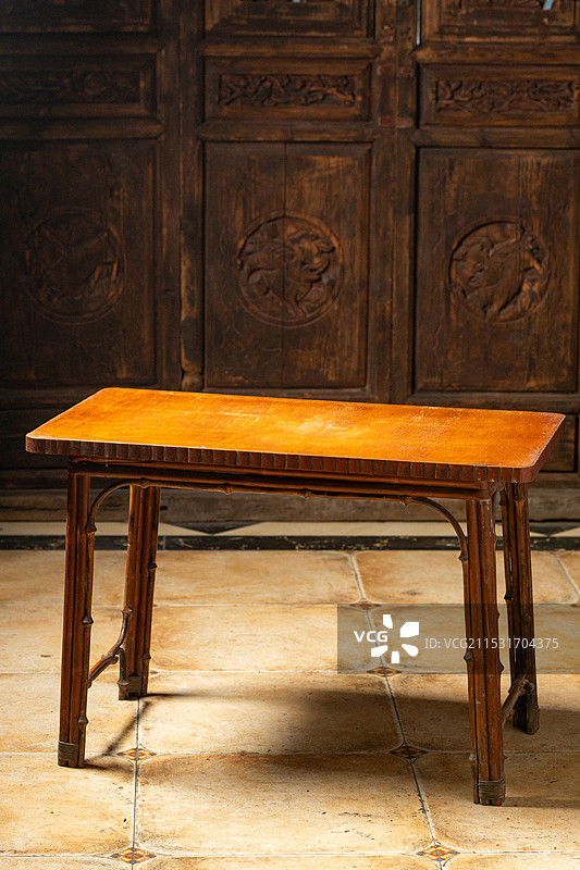 四川宜宾江安县竹编工艺竹桌竹凳图片素材