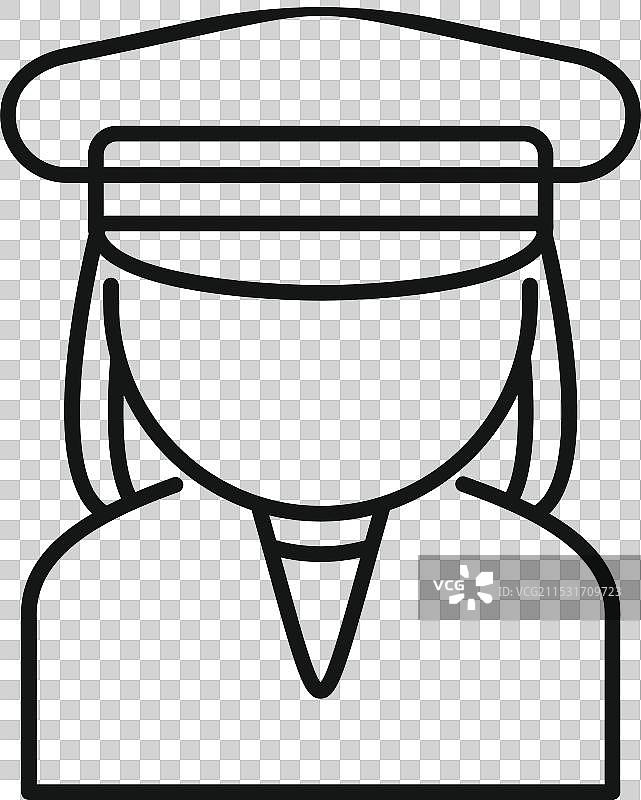 女性飞行员头像，穿着制服和帽子的线条图标图片素材