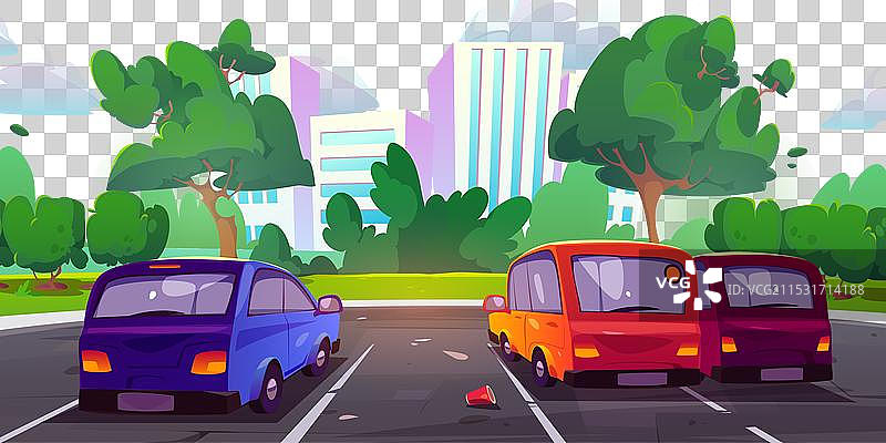 夏季城市停车场的汽车图片素材