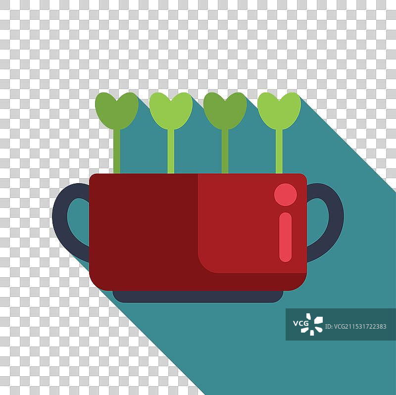 四株幼苗在一个红色花盆中生长图片素材