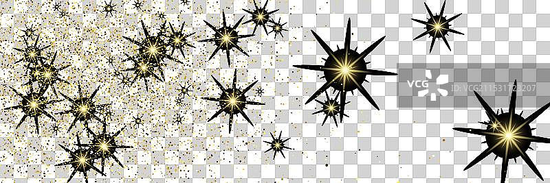 透明背景上的金色闪光尘埃与星星图片素材