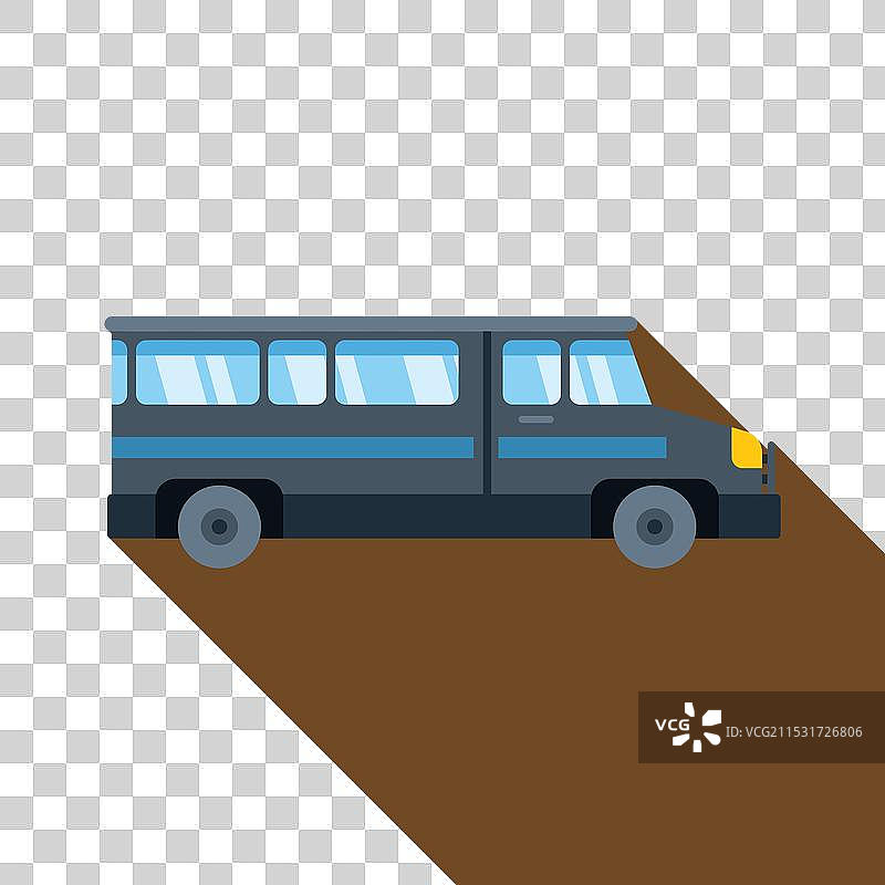 长蓝色公交车行驶，带有阴影图标图片素材