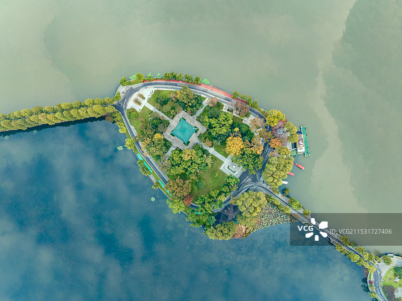 武汉东湖风景区行吟阁鸟瞰图图片素材