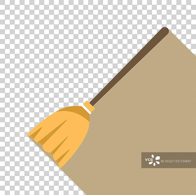 经典的扫帚在棕色背景上投下长长的阴影图片素材