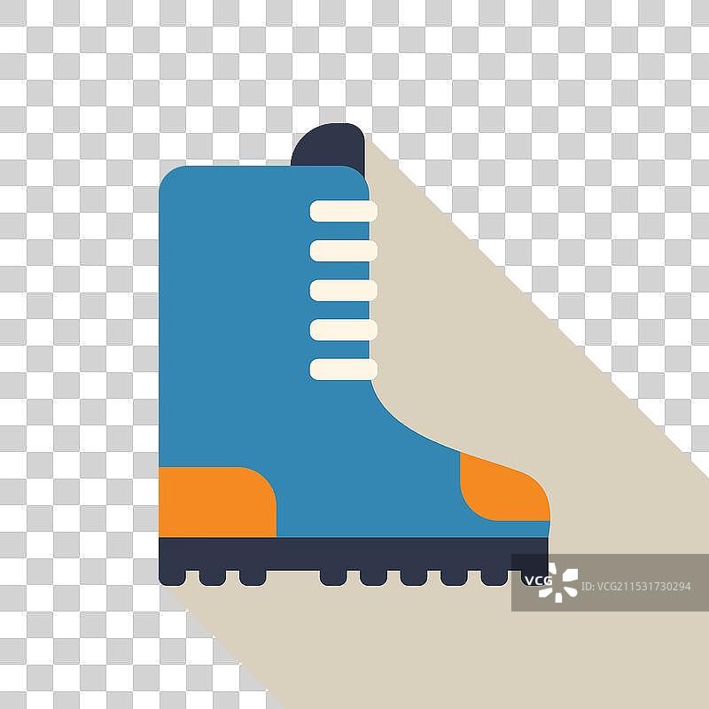 蓝色登山靴，橙色细节，扁平设计图片素材