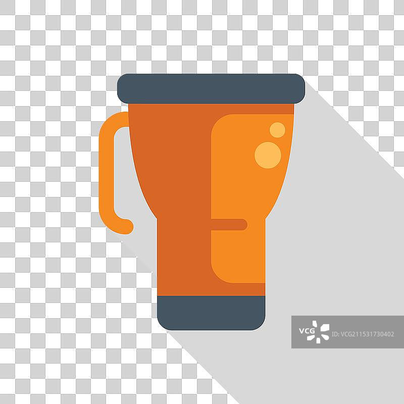 橙色可重复使用水瓶投射出长长的阴影图片素材