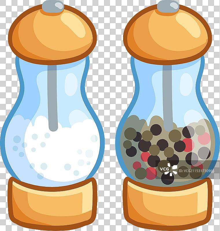 卡通盐和胡椒瓶，带玻璃容器图片素材