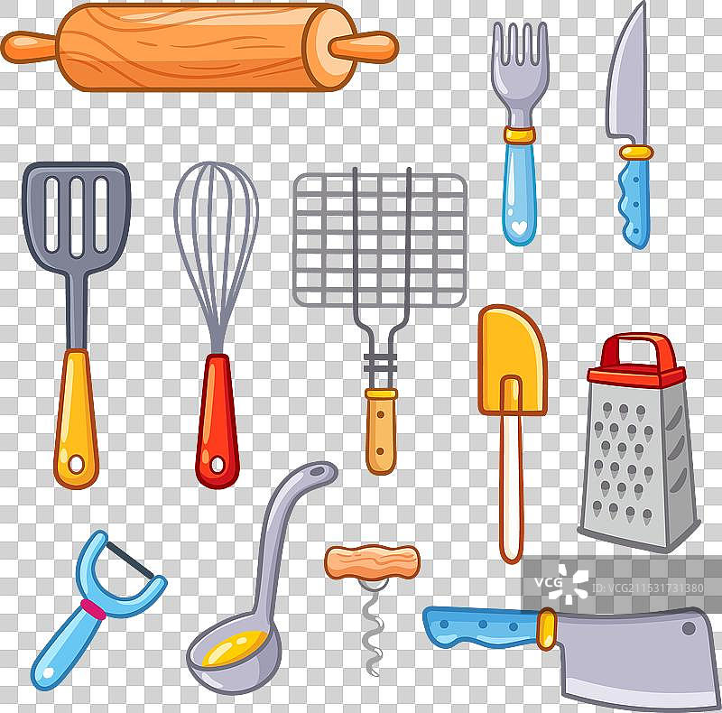 一套厨房工具：汤勺、铲子、擀面杖图片素材