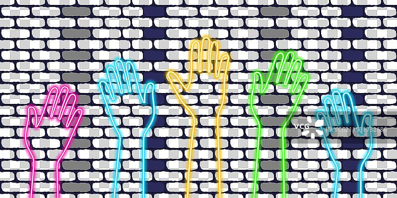 手势图像，霓虹风格的举手姿势图片素材