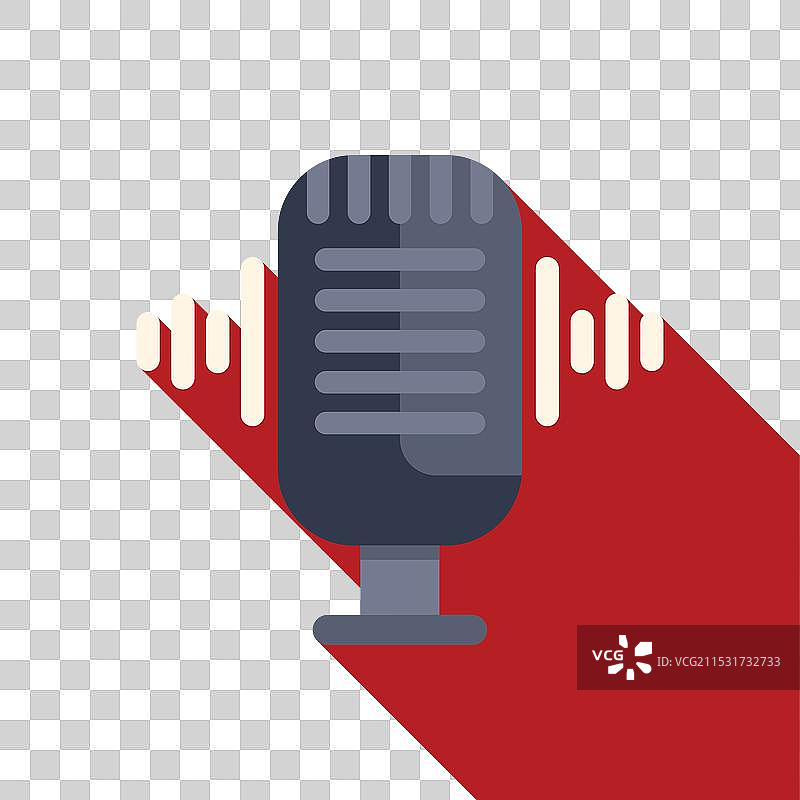 复古麦克风在红色背景上广播声波图片素材