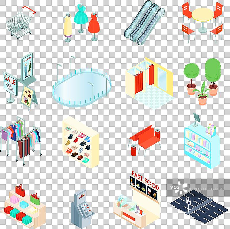 购物中心等角图标集图片素材