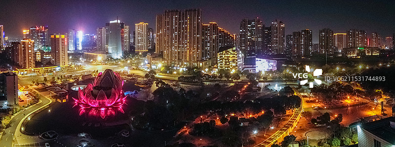 常州 武进市民广场夜景 凤凰谷 花园街 人保大厦 航拍图片素材