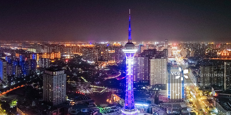 常州 武进市民广场夜景 凤凰谷 花园街 人保大厦 航拍图片素材