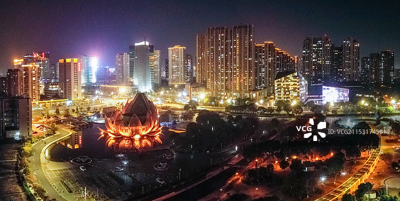 常州 武进市民广场夜景 凤凰谷 花园街 人保大厦 航拍图片素材