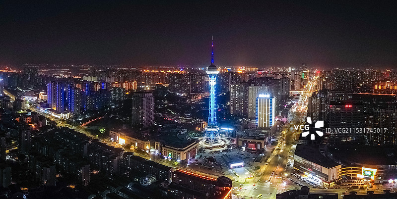 常州 武进市民广场夜景 凤凰谷 花园街 人保大厦 航拍图片素材